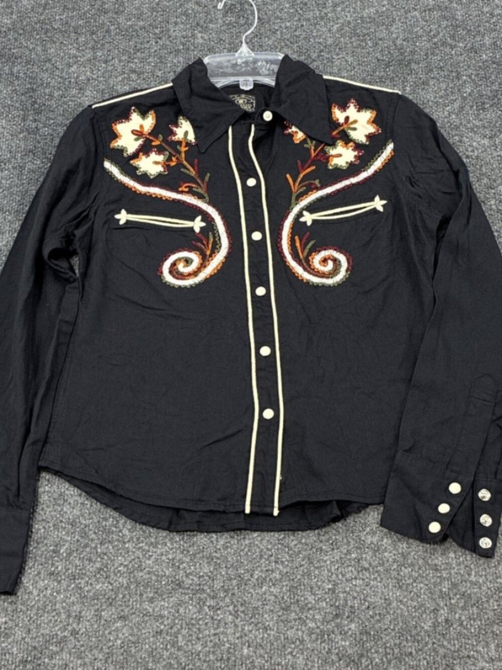 VTG 90s Lucky Brand Embroidered Western Shirt Rayon Made in HK Size S